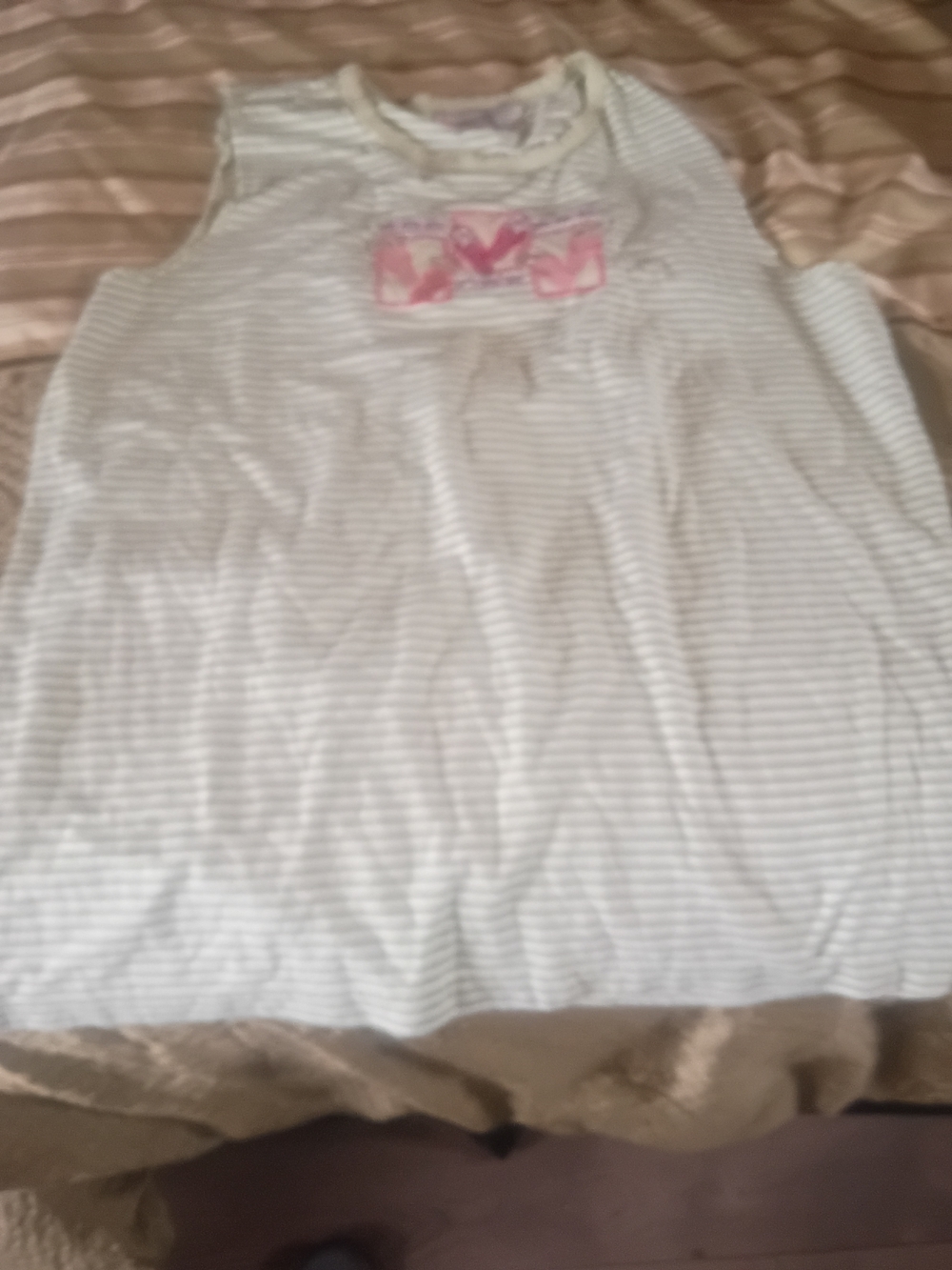 Striped White & Light Green Muscle Tank with Pink Flip Flop Accent